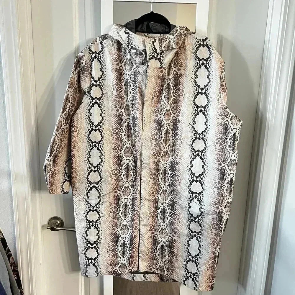 322 Maje Oversized Snake Print Shell Hooded Lightweight Coat Jacket One Size